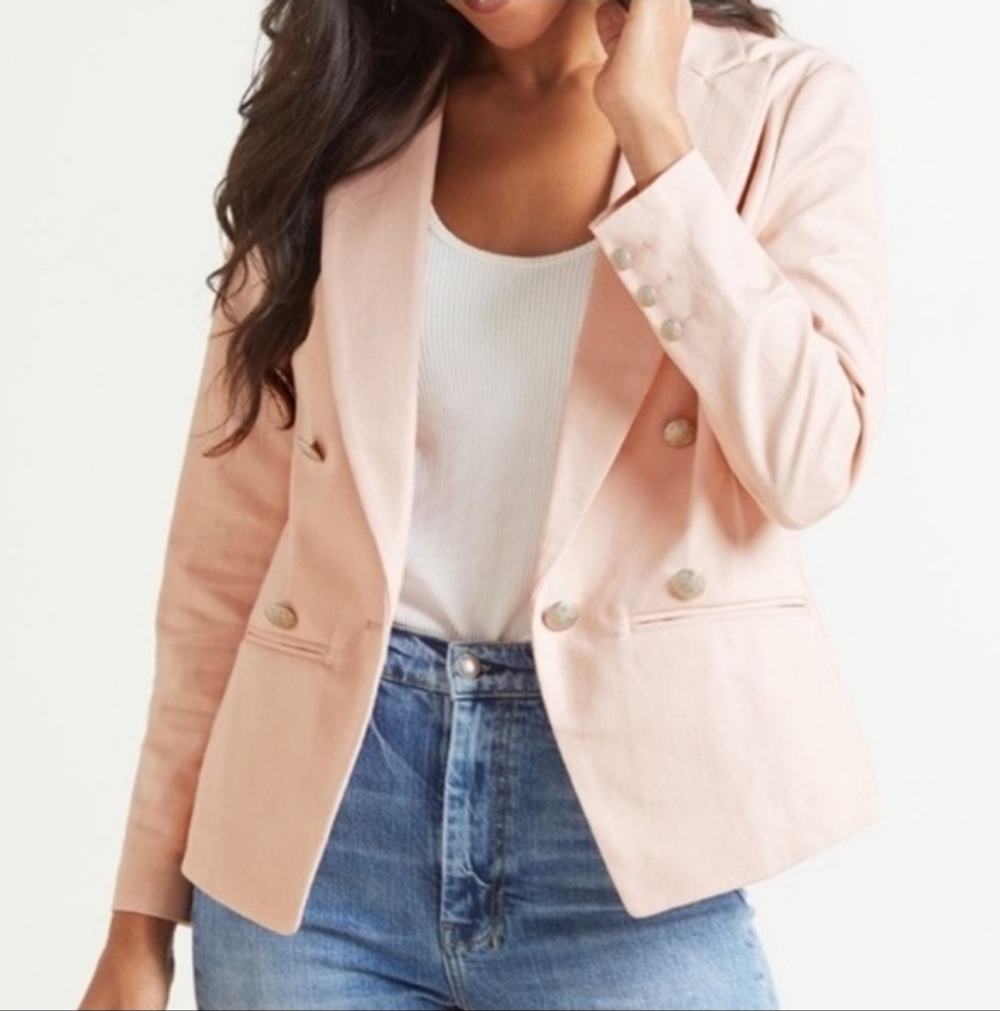 Evereve Pink Cotton Blazer "Lennox" Double Breasted Sz M